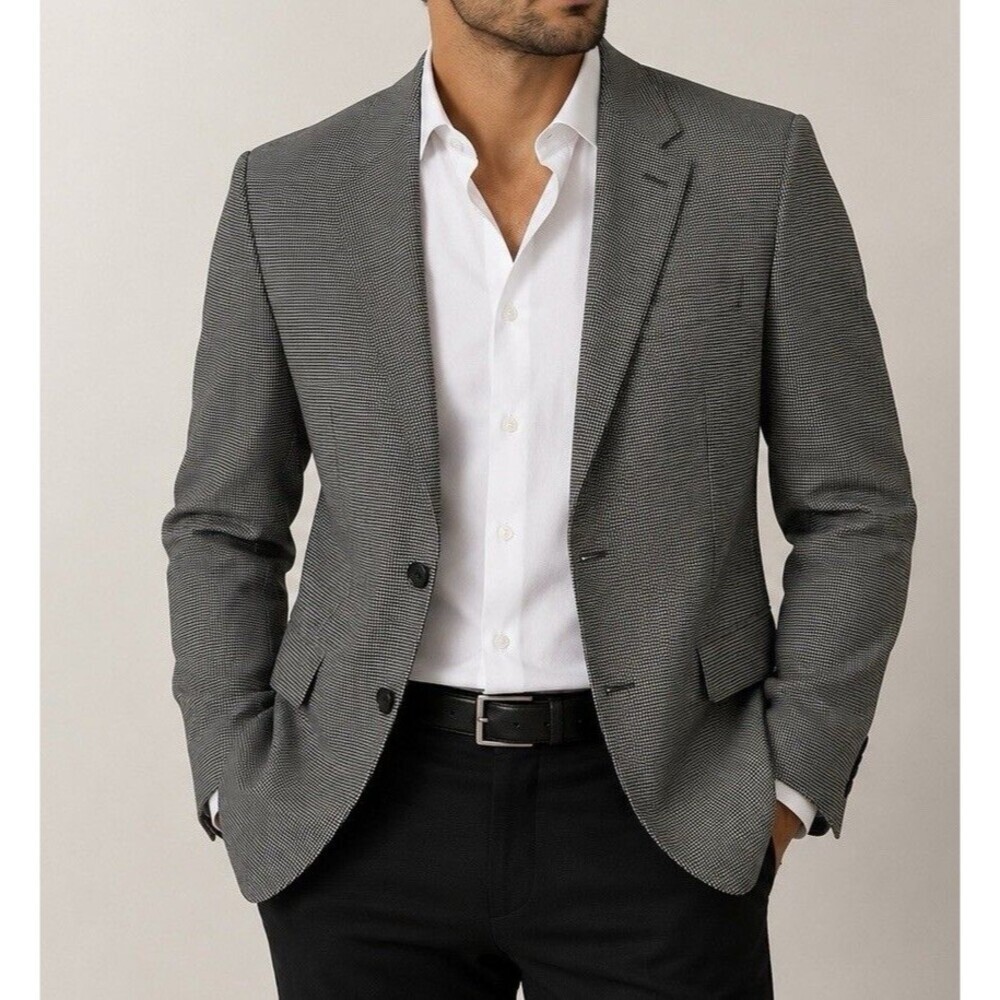 ASOS Mens Blazer 42 Long Black White Micro Check Sport Coat NWT Style